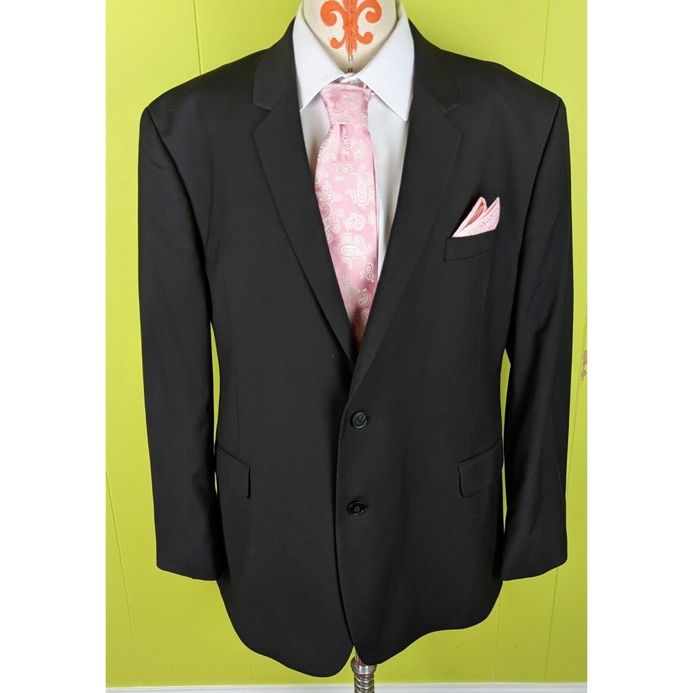 ASOS Design Mens 50R Blazer Dress Jacket Black Silky 2-Btn Single Notch Dbl Vent